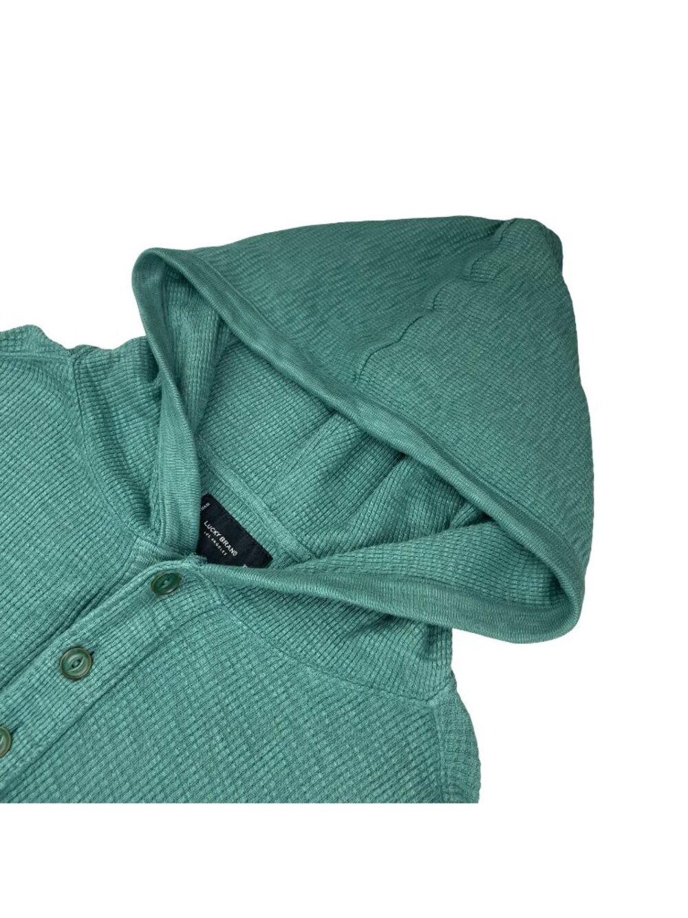 Lucky Brand Men’s Thermal Waffle Knit Pullover Henley Hoodie Green • XL